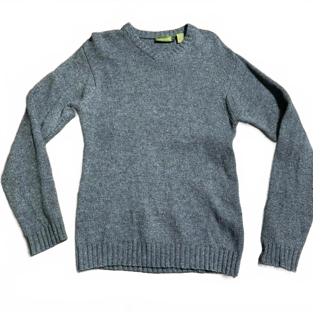 Timberland VTG Y2K Lambswool Gray Sweater With Logo Warm Soft Size Small